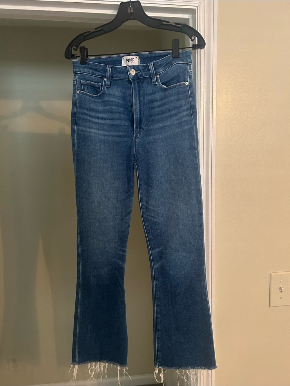 PAIGE Claudine Medium Blue High-Rise Flared Crop Jeans
